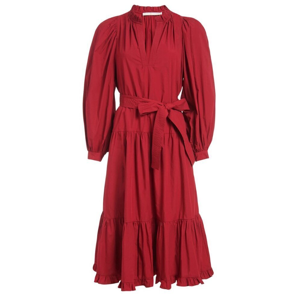 Marie Oliver Mariah Red Cotton Tiered Maxi Dress XS Belted